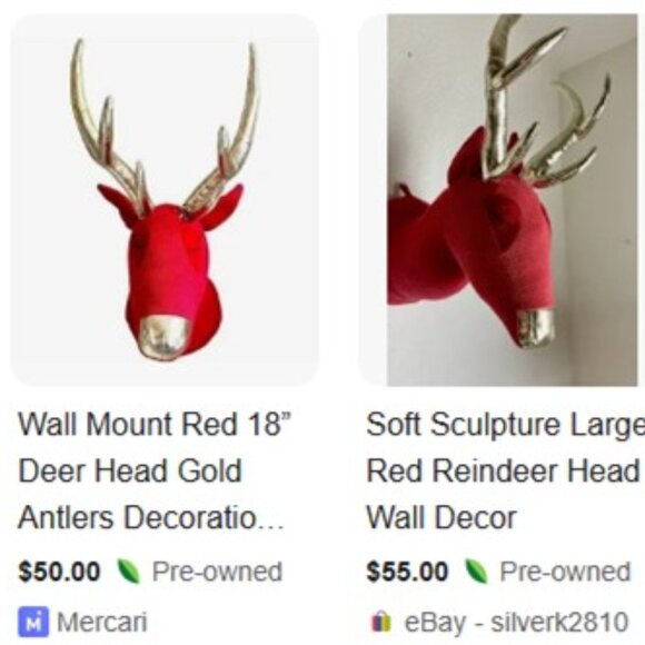 PLUSH RED REINDEER with Gold Antlers WALL DECOR 𐂂 - Picture 12 of 13